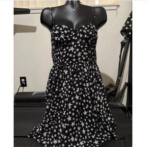 White Black Emo Skater Punk Bustier Midi Star Dress